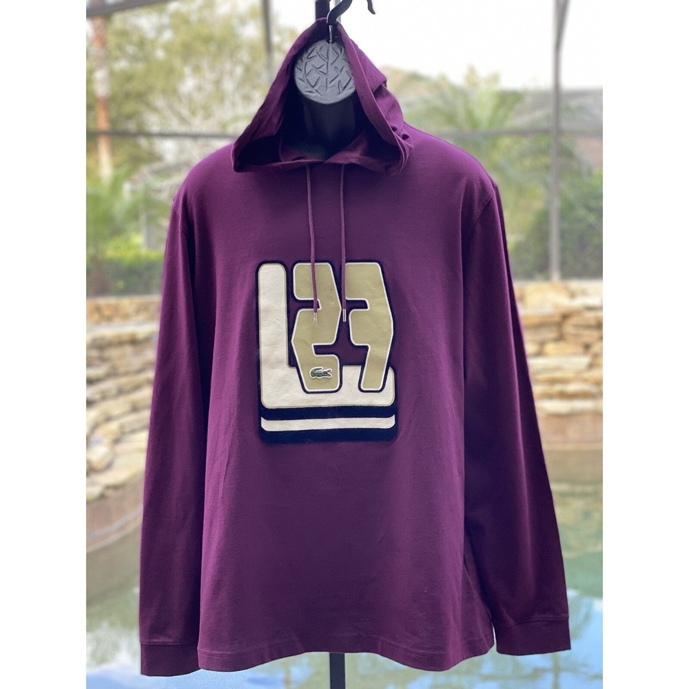 Lacoste 3D Long Sleeve Hooded T-Shirt XL - Stylish Bordeaux Men's Tee